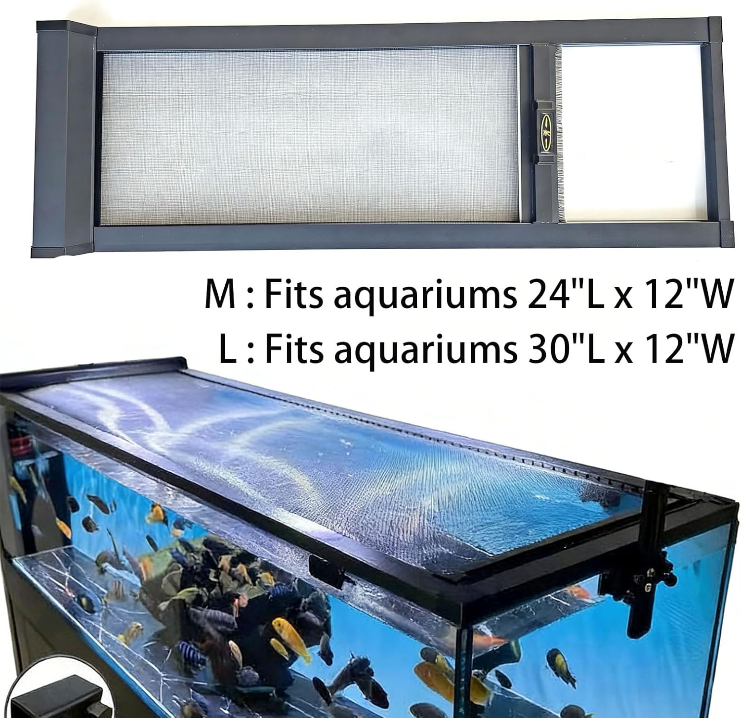 Retractable Fish Tank Hoods 30 * 12in or 24 * 12in Fish Tank Lid Anti-Jump Aquarium Lid for 29/20 Gallon Fish Tanks Prevent Cats from Climbing (M-24 * 12IN)