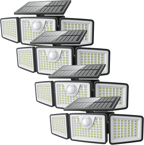 Luces solares de 2500 lm para exteriores con sensor de movimiento, 3 cabezas de 270 gran angular luces de área de calle, iluminación de seguridad