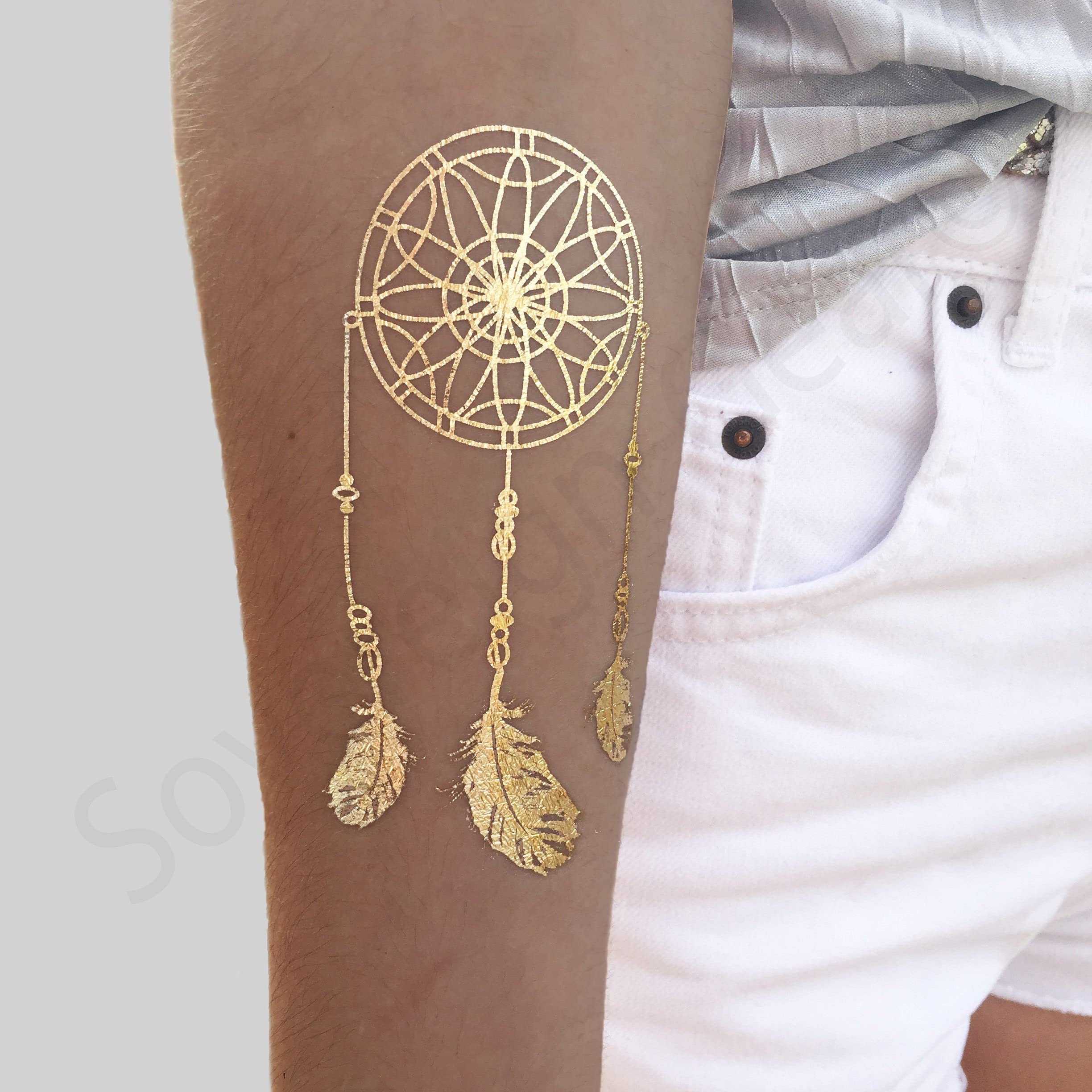 Metallic Temporary Tattoos for Women Teens Girls 8 Sheets Gold Silver