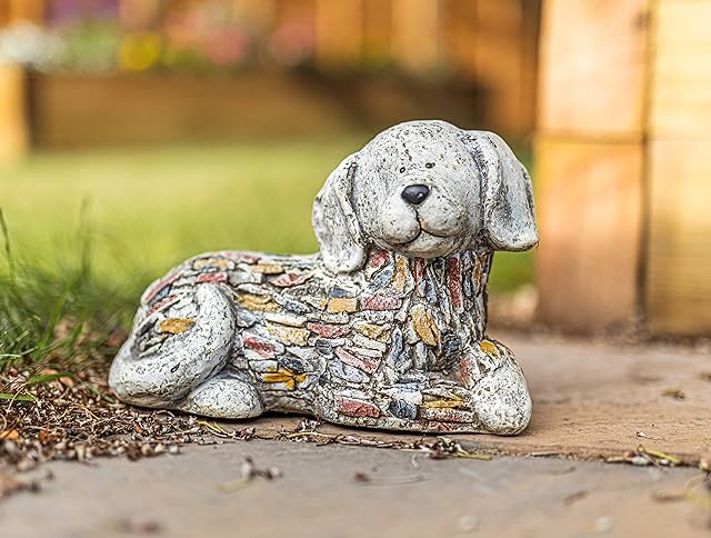garden mile Resin Dog Ornament Garden Outdoor Indoor Decorative Patio Home Animal Stone Effect Puppy Canine Figurine Statue