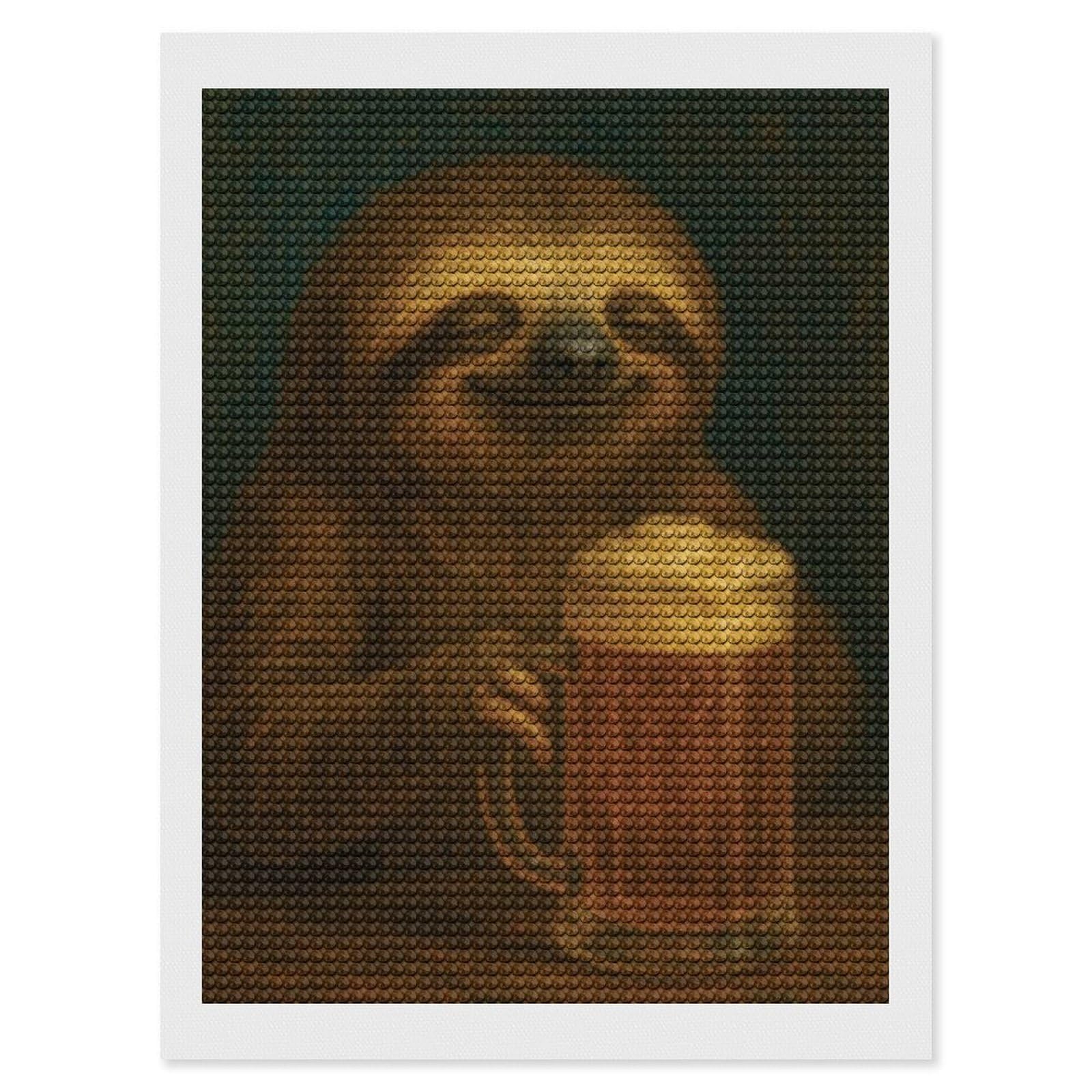 Junmoney Sloth with Beer Mug Painting Diamond Painting Canvas Kit 12"x16", Adhesive Canvas, Living Room Decor, Farmhouse Decor, Winter Craft