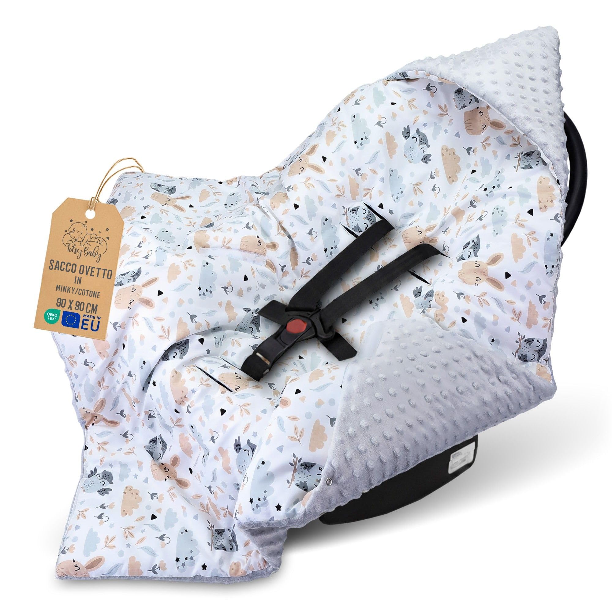 Coperta per passeggino 90 cm x 90 cm - per ovetto universale, per seggiolino auto in cotone coperta per tutte le stagioni Gufi grigio chiaro