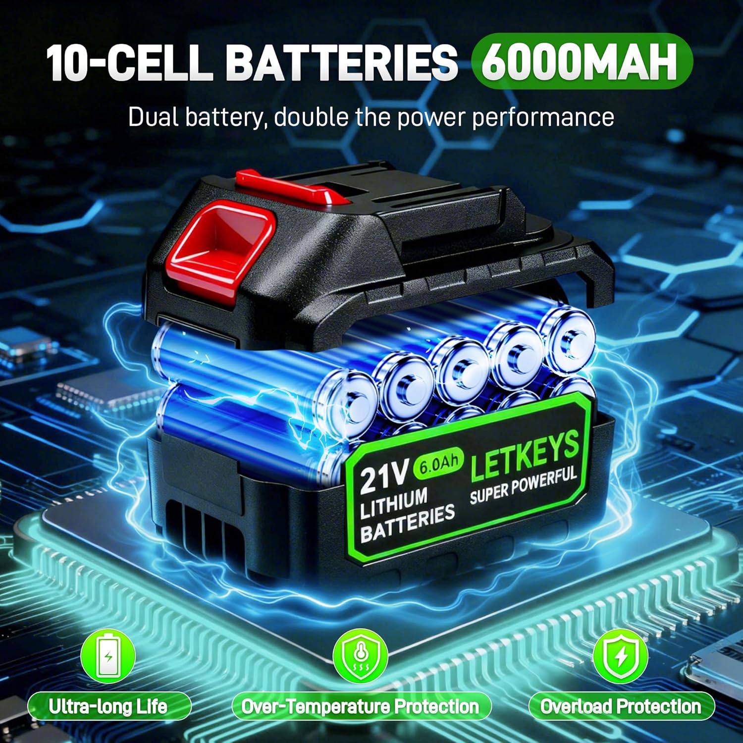 Cordless Leaf Blower, 980,000 RPM Electric Handheld Leaf Blower with 2 X 6.0Ah Batteries & Charger, Lightweight Leaf Blowers Battery Powered for Patio Lawn, Yard, Leaves, Dust Cleaning - Image 3