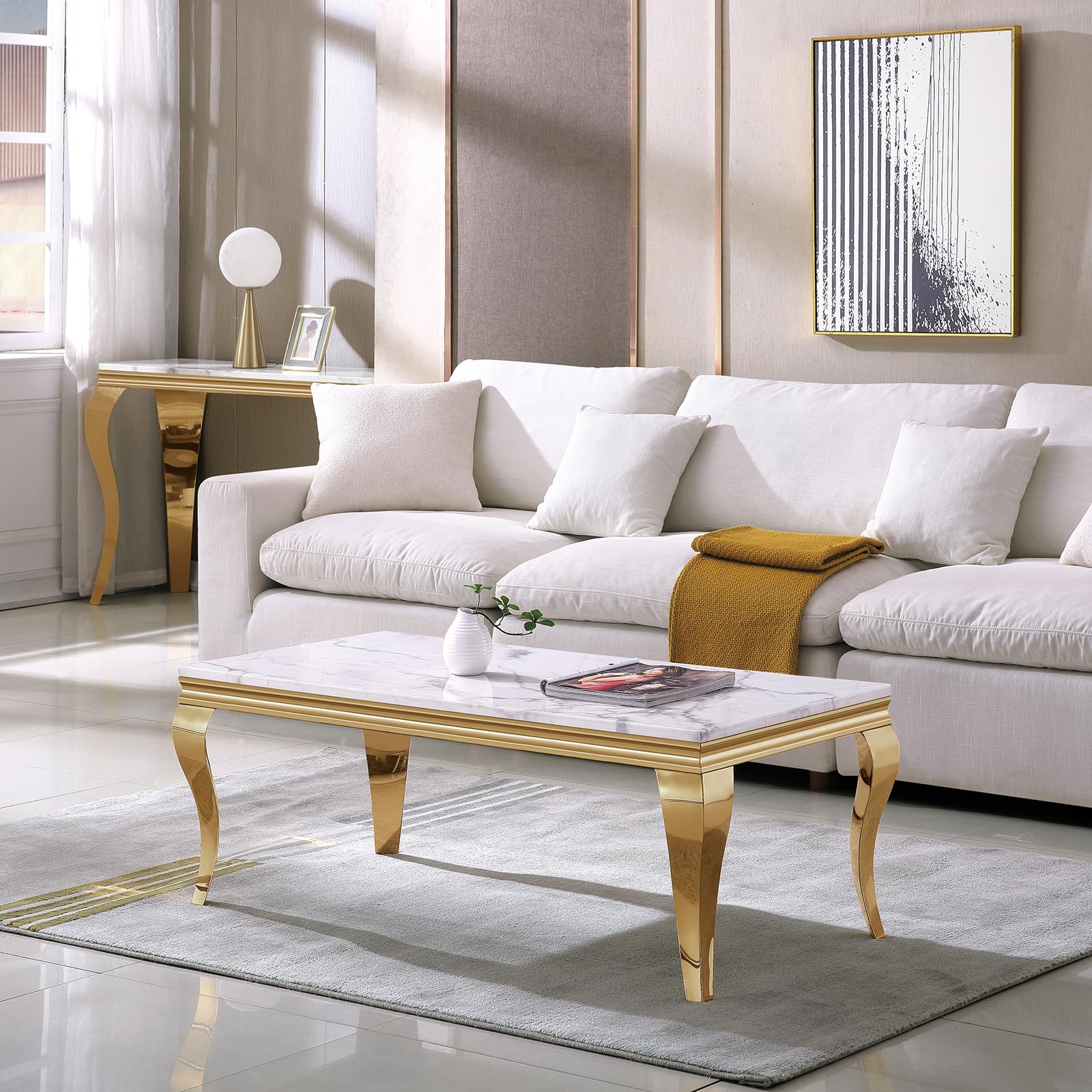 ノットアンティークス　MARBLE COFFEE TABLE Amazon.com: Kootlena Modern Marble Coffee Table, Luxury 47