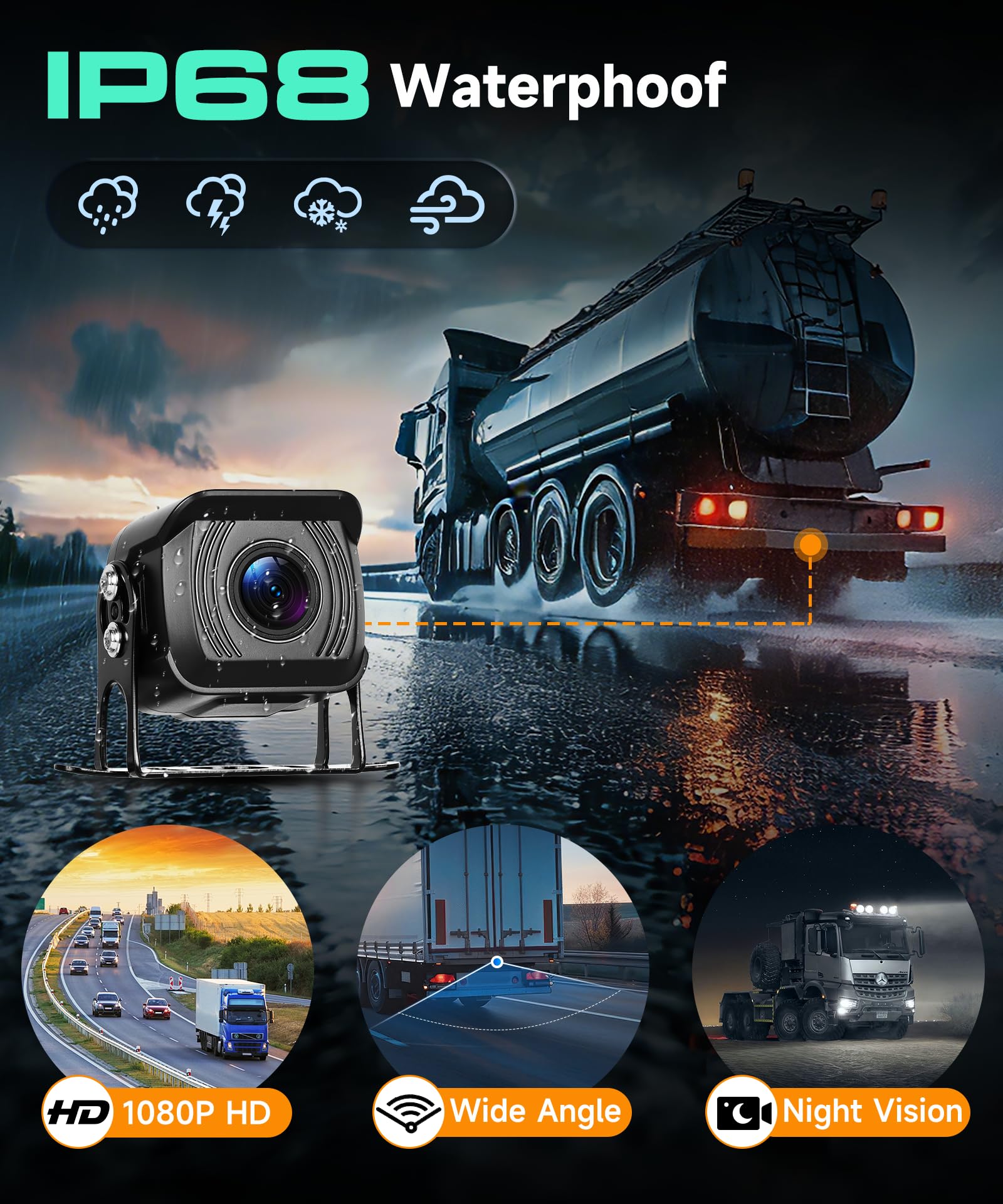 Kamera cofania 7" IPS HD 1080p kolorowy monitor i 2 kamery, kamera cofania z rejestratorem DVR, widoczność w nocy, ostrzeżenie o martwym kącie, USB/TF, wodoszczelna kamera do samochodów ciężarowych
