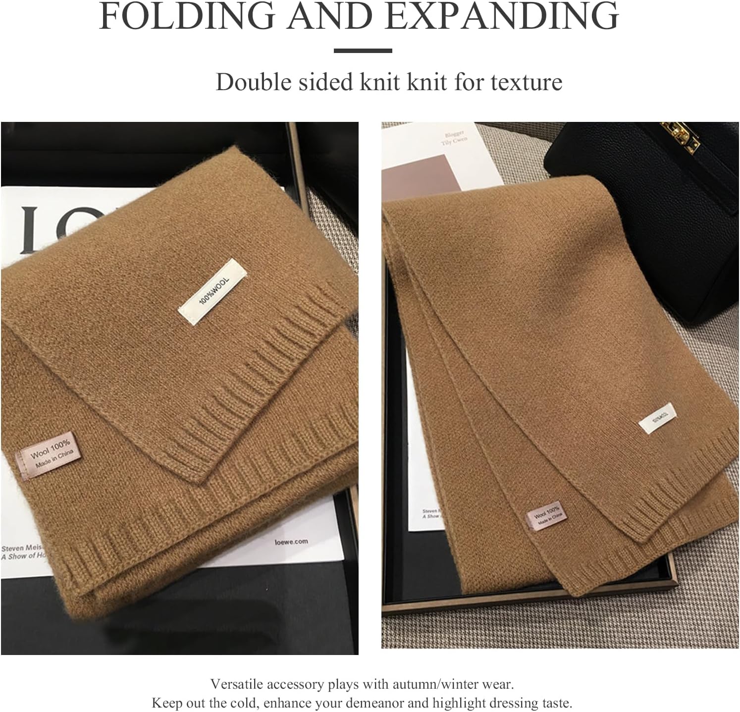Winter Wool Knitted Scarf Women Men Solid Color Ribbed Knit Long Neck Scarf Pashmina Soft Warm Collar Scarf 150×20cm