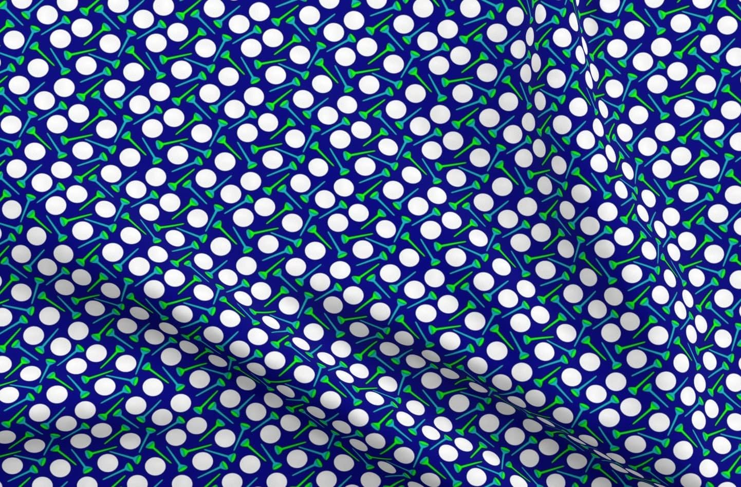 Spoonflower Fabric - Golf Balls Sports Ball Tee Blue Green Golf Course 18 Holes Printed on Organic Cotton Sateen Fabric by The Yard - Sewing Quilting Apparel Home Decor