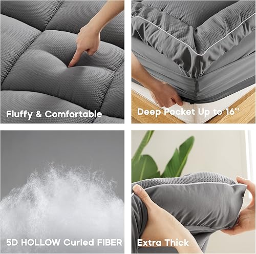 Miniatura 4 de Cubrecolchón con parte superior de almohada, ultra grueso, esponjoso, suave, acolchado, transpirable, sin ruido, calidad de hotel con relleno