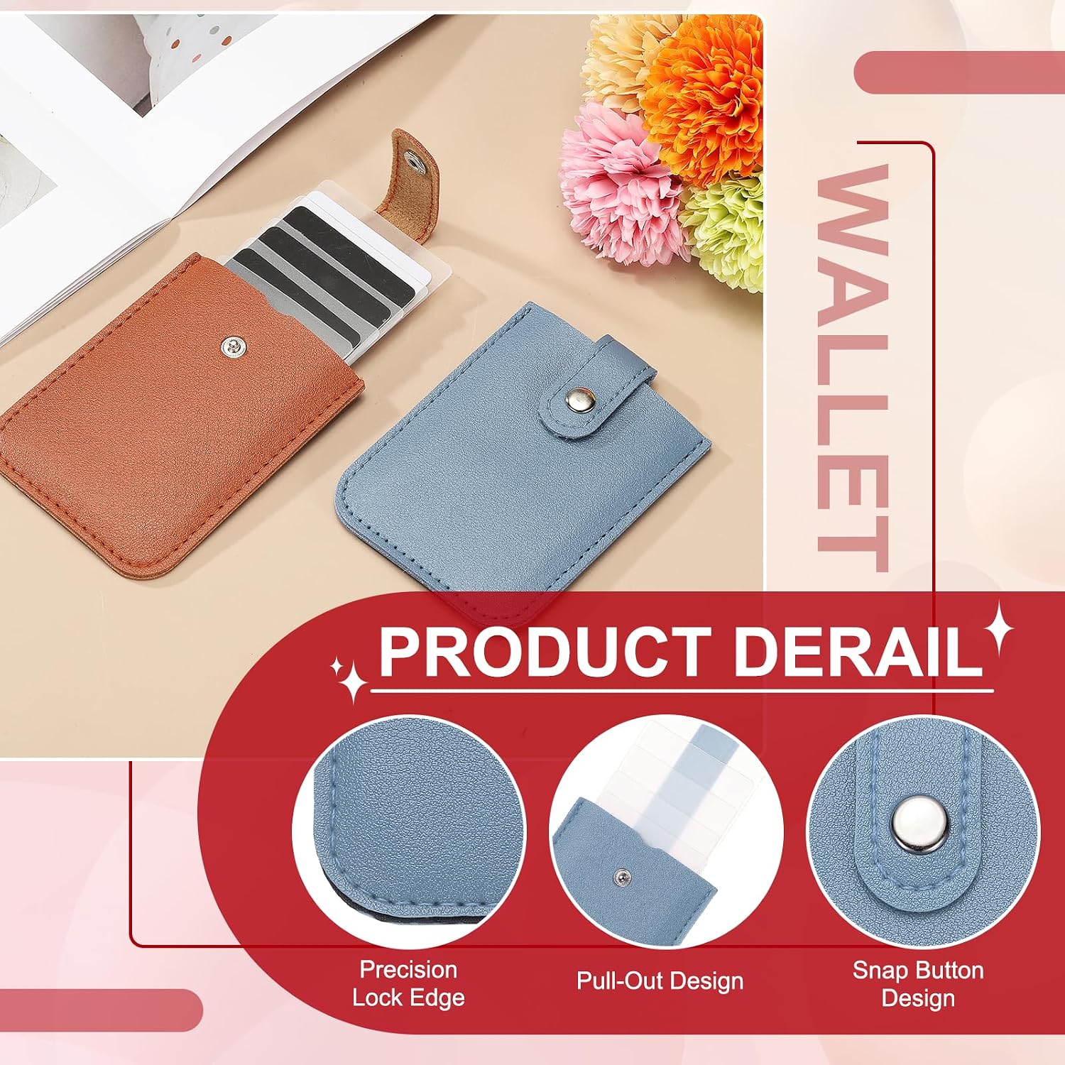 PATIKIL 2Pcs Slim Minimalist Wallet, Leather Pull-Out Front Pocket Wallets Credit Card Holder for Women and Men, Dark Blue image 3