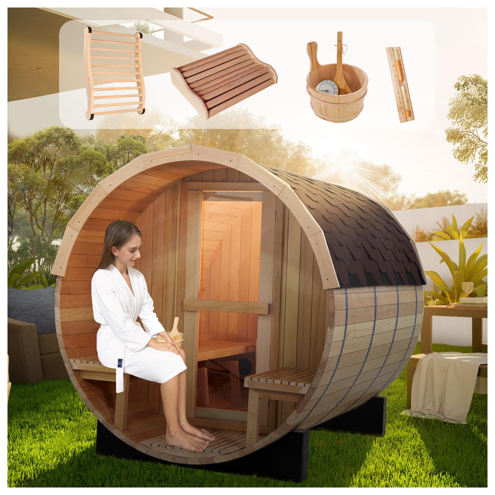 sauna tonneau 6-8 personnes avec porche