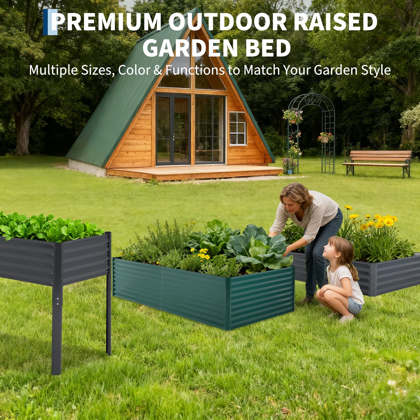 GarveeTech Hochbeet Metall mit Vogelschutznetz, Robuster Pflanzkasten Blumenkasten Kit Wetterfester Pflanzkasten aus Verzinktem Stahl, Vielseitig für Gemüse, Blumen & Kräuter, Einfache Montage
