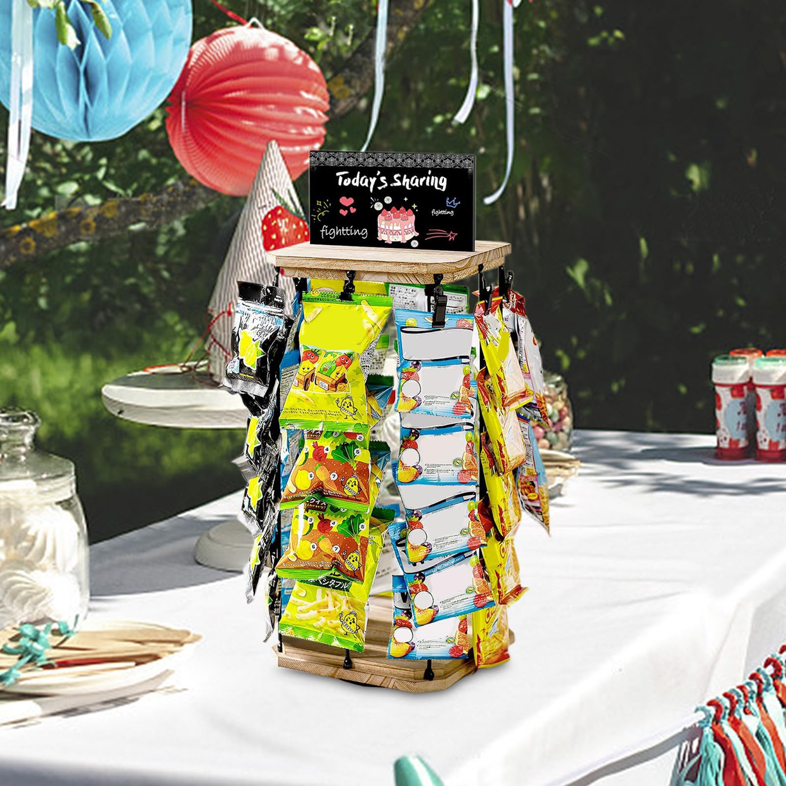 Espositore Snack da Bancone Organizzatore Per Snack E Patatine Con Clip | 5 Ripiani 40 Clip Organizzatore Girevole 360° Con Bacheca, Stazione Organizzata Per Dispensa Cucina
