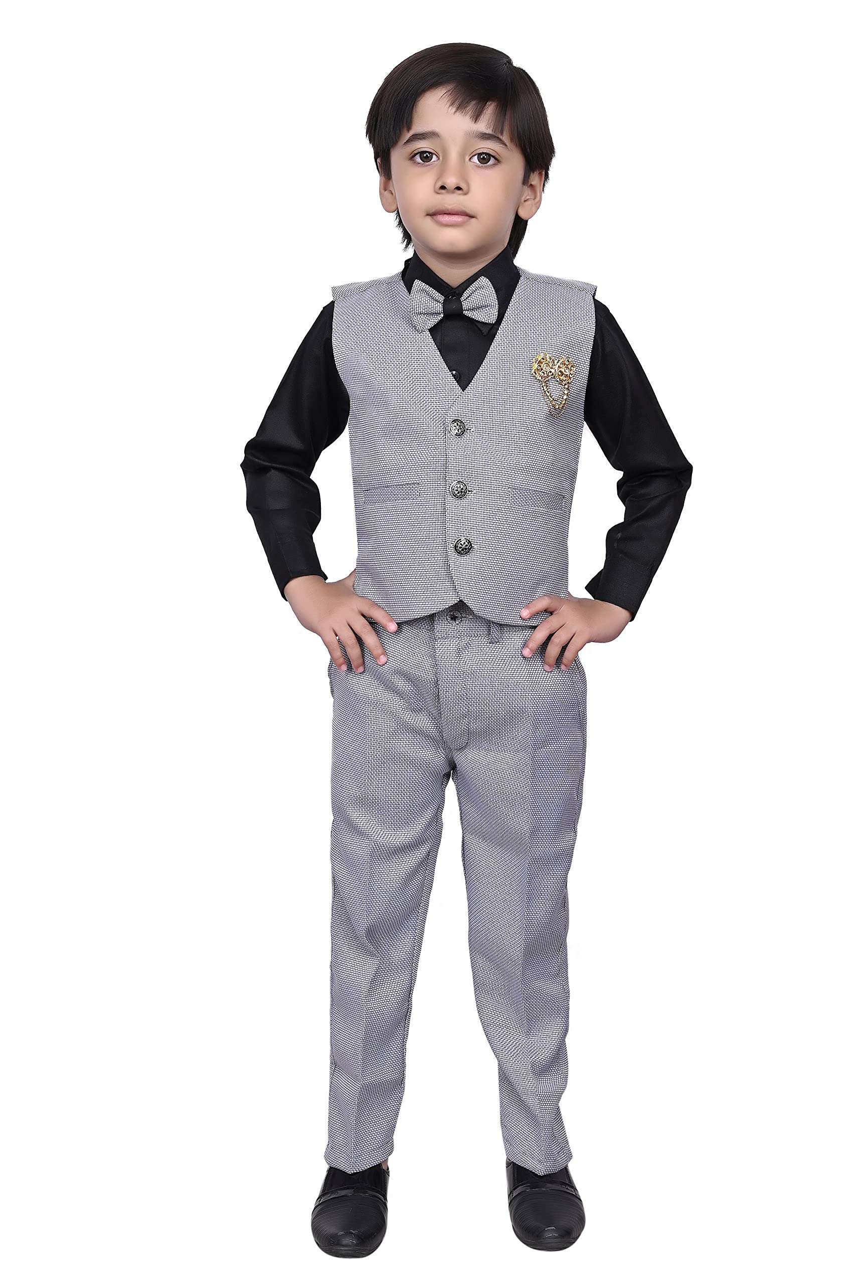 VALUE CREATION3-Piece Shirt, Trouser, Waistcoat with Bow-Tie Boy's Suit Set for Party, Wedding, Birthday_ VC401