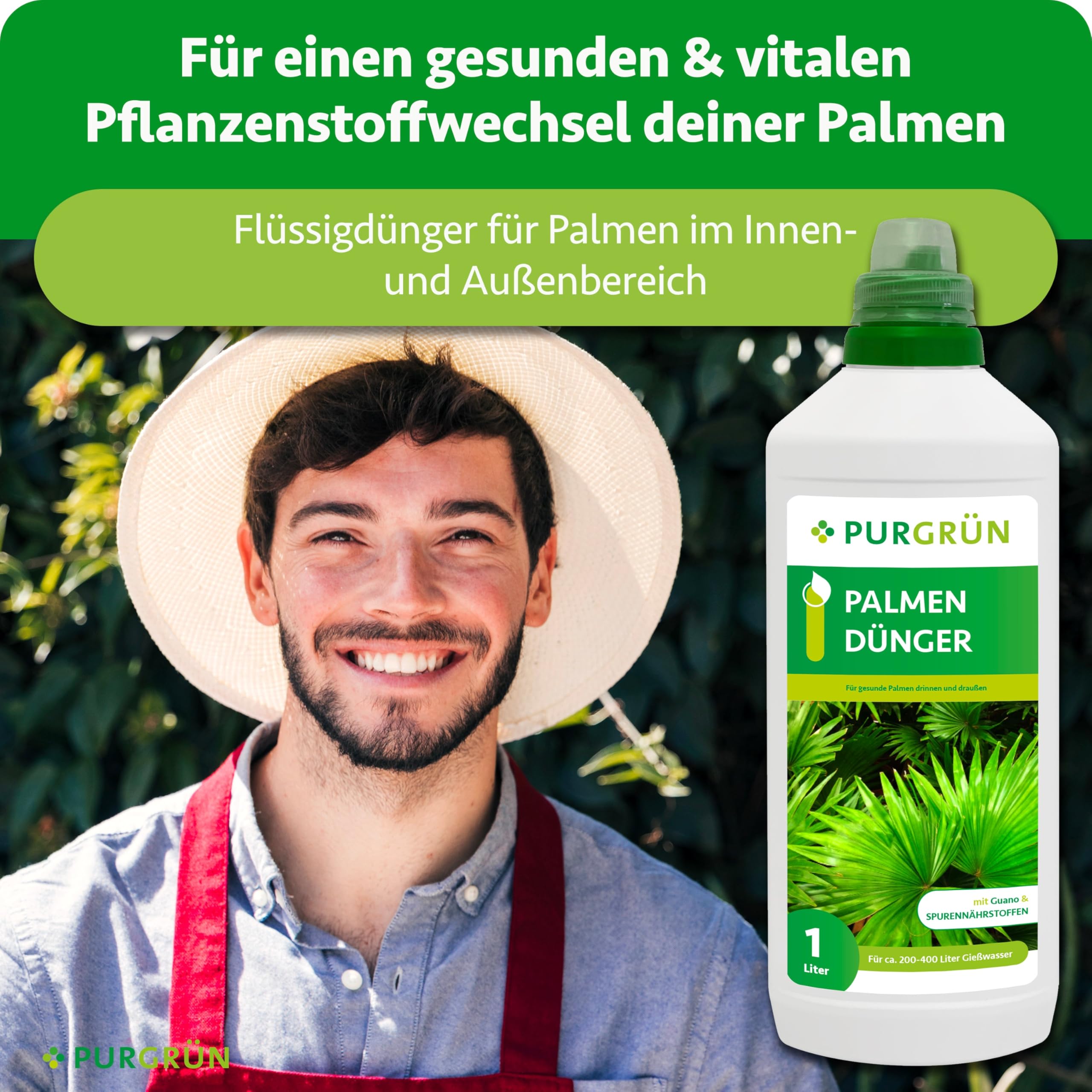 Palmendünger 1 Liter – Schnelles Wachstum dank extra Stickstoff – Guano für kräftige Palmwedel – Vollspektrum-Nährstoffe – Konzentrat für ca. 400 Liter Gießwasser – Premium-Flüssigdünger