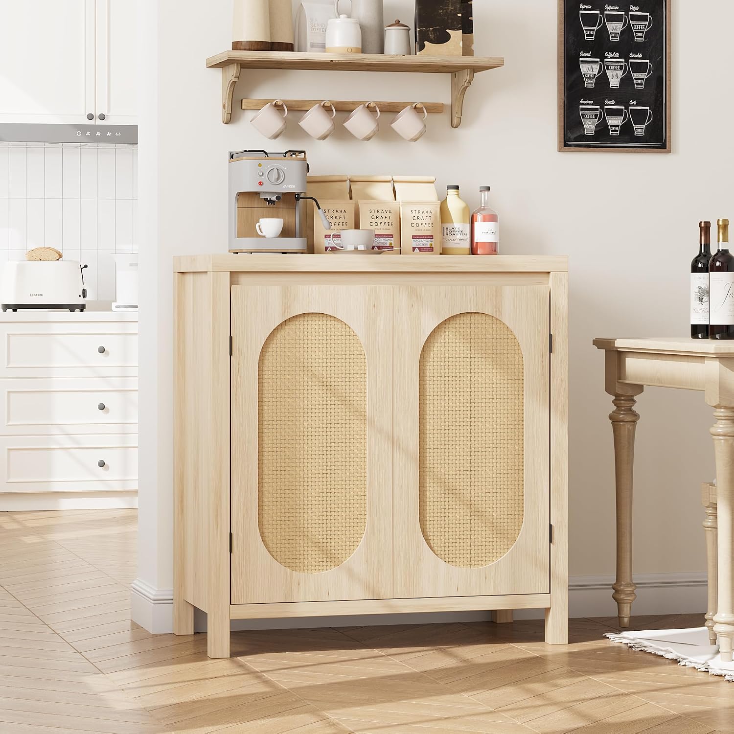 IDEALHOUSE Sideboard Cabinet with Rattan Doors