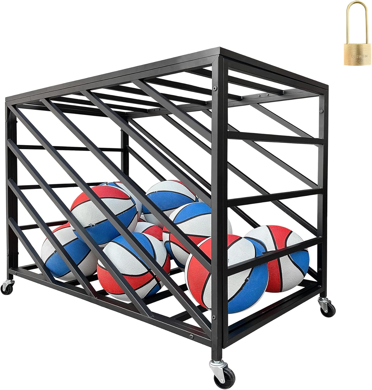 VORVIL Lockable Storage Ball Cart, Ball Locker with Wheels
