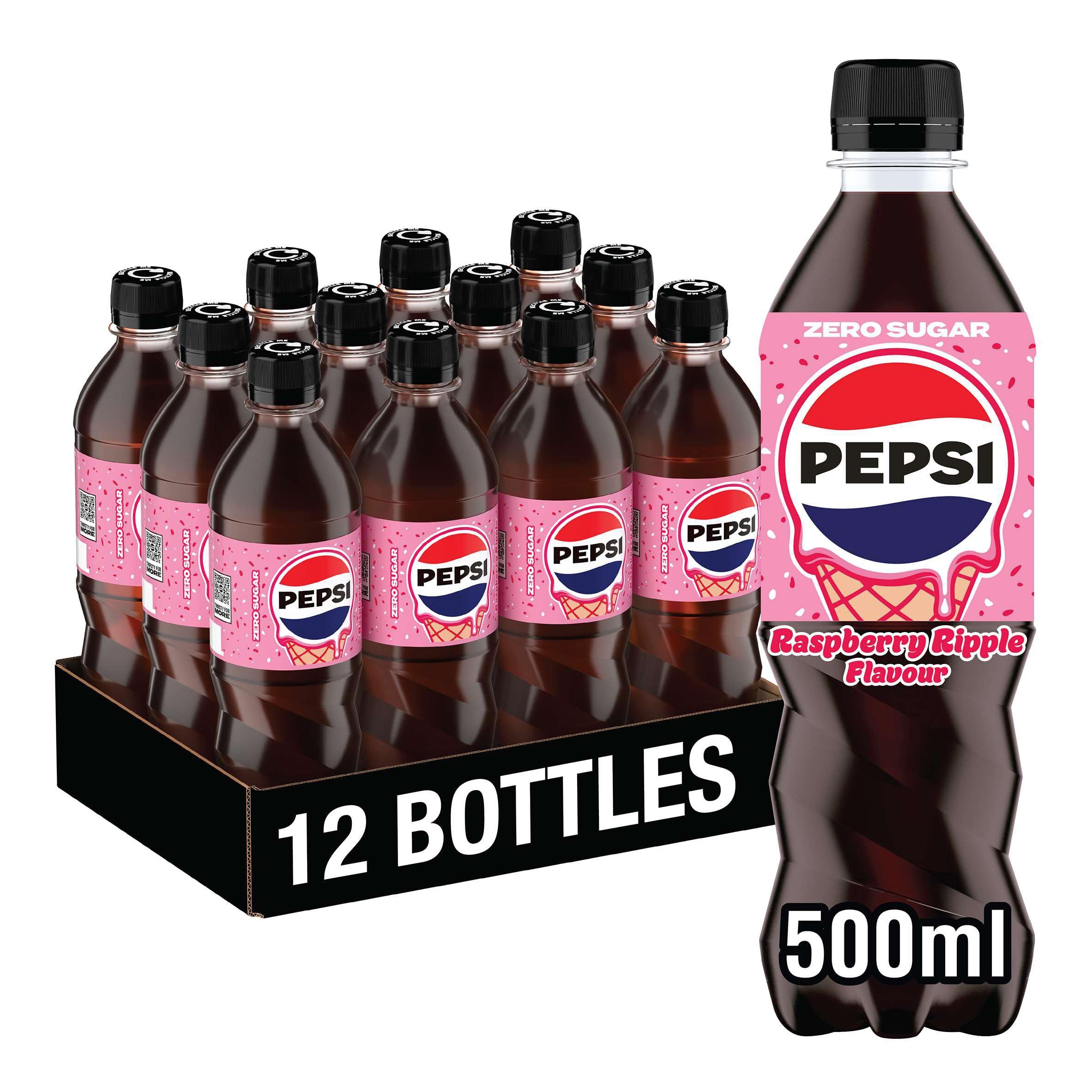 Pepsi Zero Sugar Raspberry Ripple Ice Cream Flavour 500ml Bottle (Pack of 12)