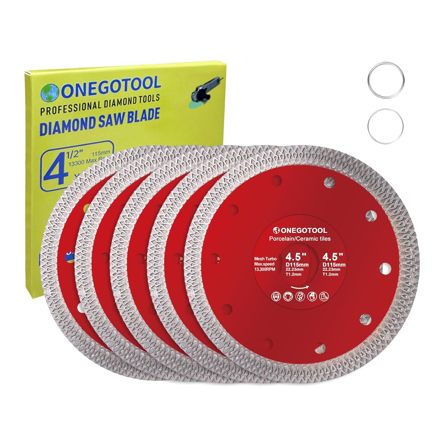 5Pcs 4-1/2 inch Diamond Tile Saw Blades Grinder Cutting Blade for Angle Grinder Super Thin Indestructible Disc for Cutting Porcelain Ceramic Granite Marble.