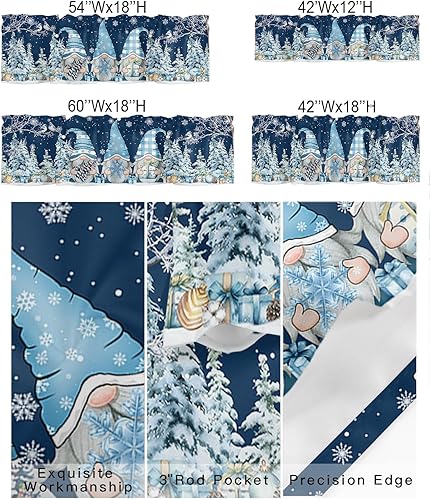 Miniatura 6 de Cenefa de ventana de gnomo de Navidad, cenefas de árbol de Navidad para ventanas de cocina, ramas de copos de nieve de invierno, cortina de cenefa