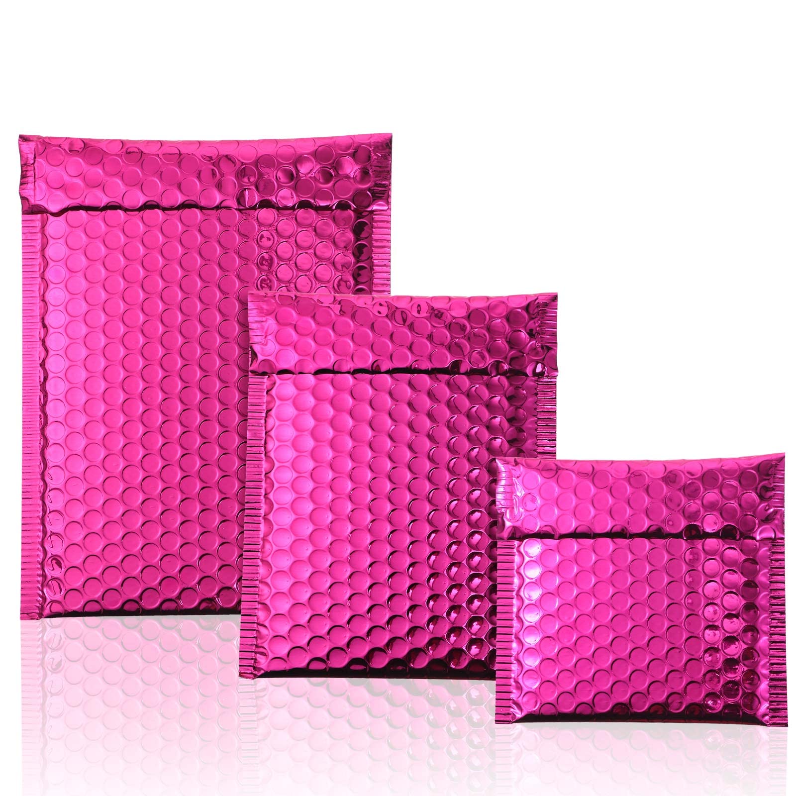 50 buste imbottite metallizzate con bolle per spedizione, buste in polietilene con glitter imbottite, buste adesive con chiusura adesiva, per spedizioni di imballaggio (rosa rosso)