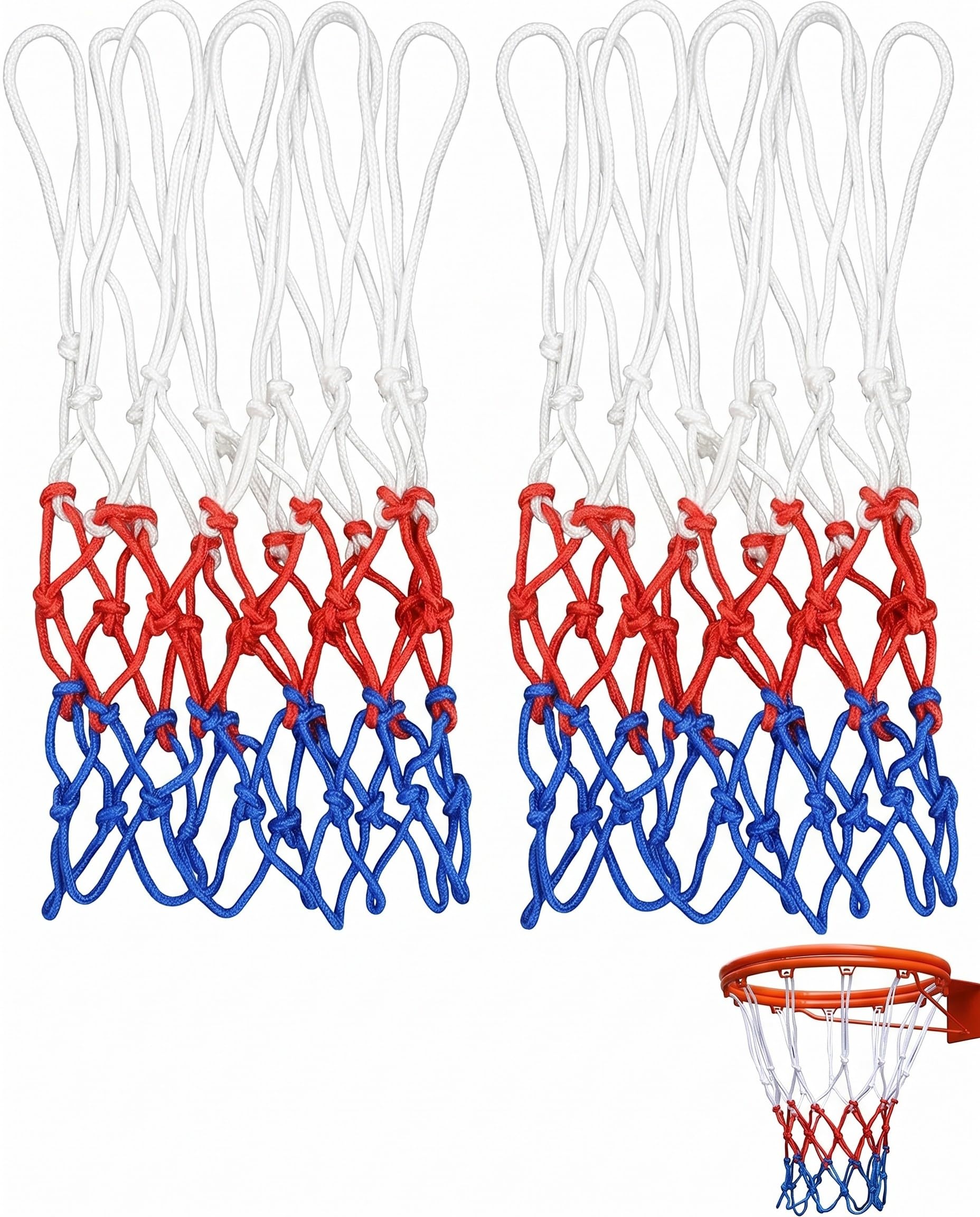Rete Canestro Basket 2 Pezzi, Ricambio Robusto Nylon Rinforzato per Interno Esterno, Standard 12 Anelli, Resistente Intemperie