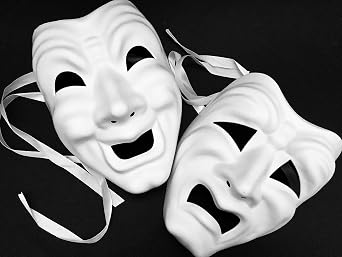 MASQ Blank DIY Masquerade Comedy Tragedy Mask Unisex Adult Performance Play Halloween Wear or Deco