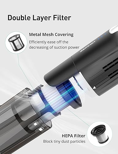 Miniatura 5 de Aspiron Aspiradora de mano inalámbrica, potente aspiradora de automóvil de 15 KPA, recargable, base de carga, mango ergonómico, herramienta de