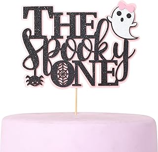Black Glitter The Spooky One Cake Topper - The Spooky One Birthday Decorations,Halloween 1st Birthday Cake Topper,Halloween Birthday 1st Birthday Girl,Ghost Cake Topper