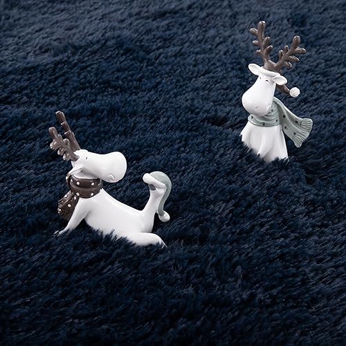 Miniatura 4 de Alfombra cuadrada azul marino  Alfombra cuadrada pequeña esponjosa de 3 x 5 pies para dormitorio  Alfombra peluda lavable  Bonita decoración de