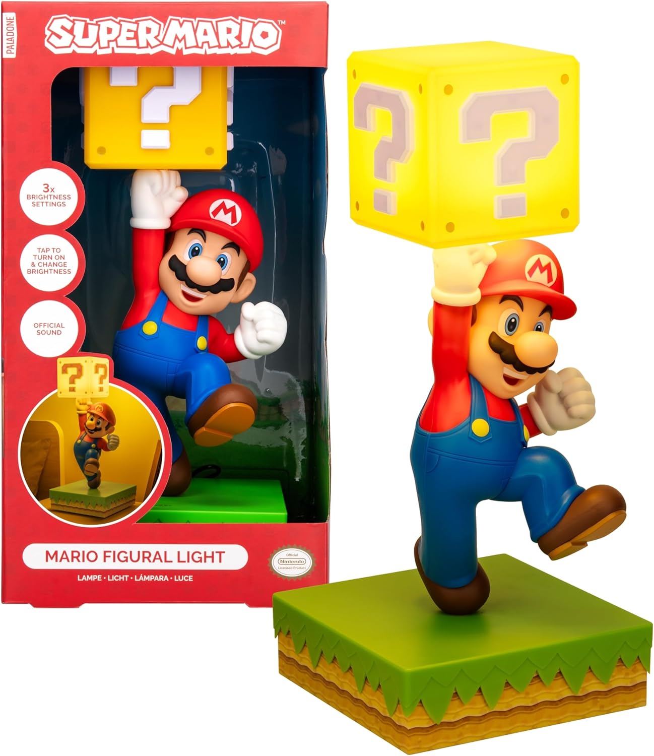 Paladone Super Mario Diorama Light – 35cm Tap-Activated Lamp with 3 Brightness Settings & Official Sound, USB Powered Bedroom & Gaming Room Decor – Nintendo Collectible Gift