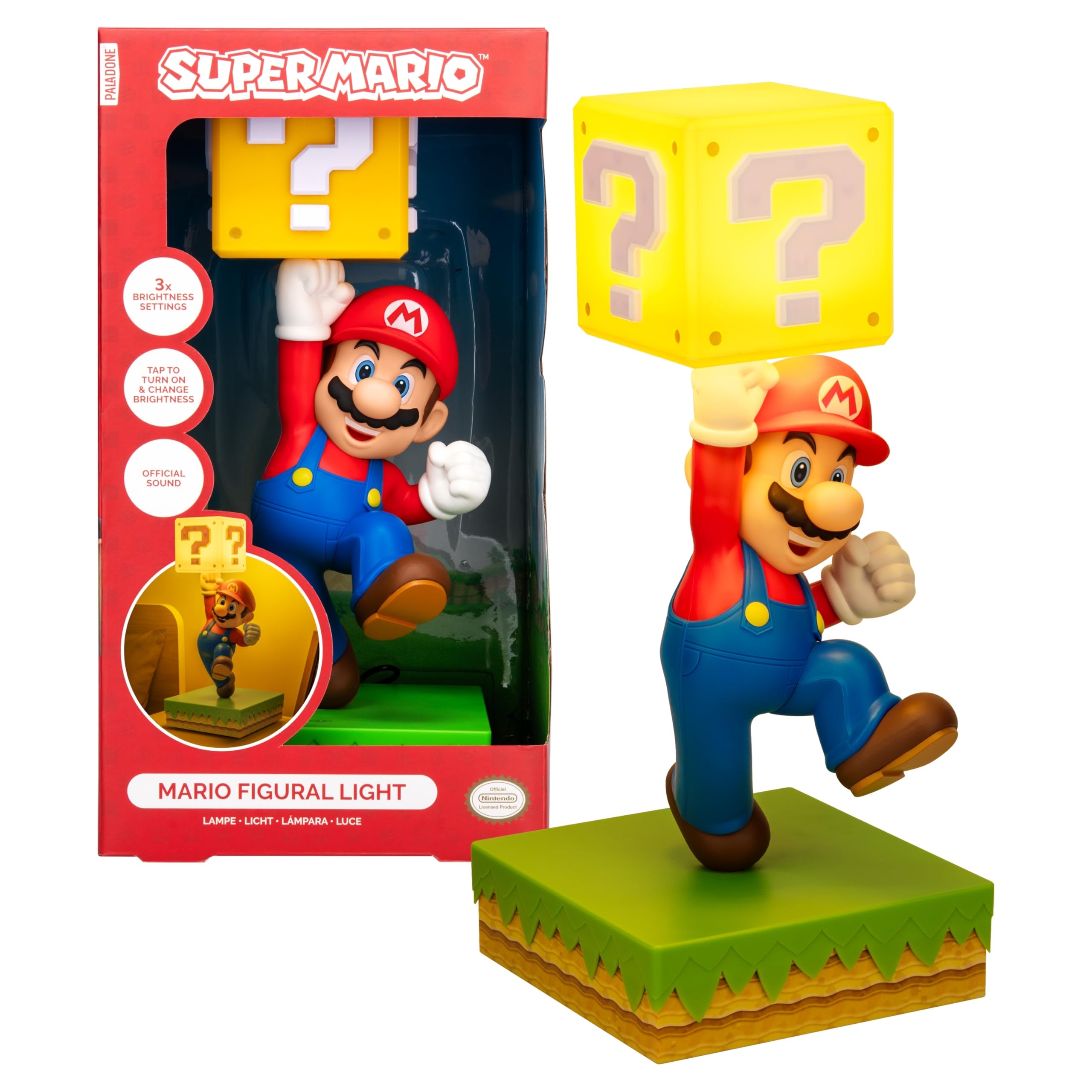 Paladone Lámpara Diorama Super Mario – Lámpara táctil de 35 cm con 3 niveles de brillo y sonido oficial, alimentación USB, decoración para dormitorio y gaming – Producto oficial Nintendo