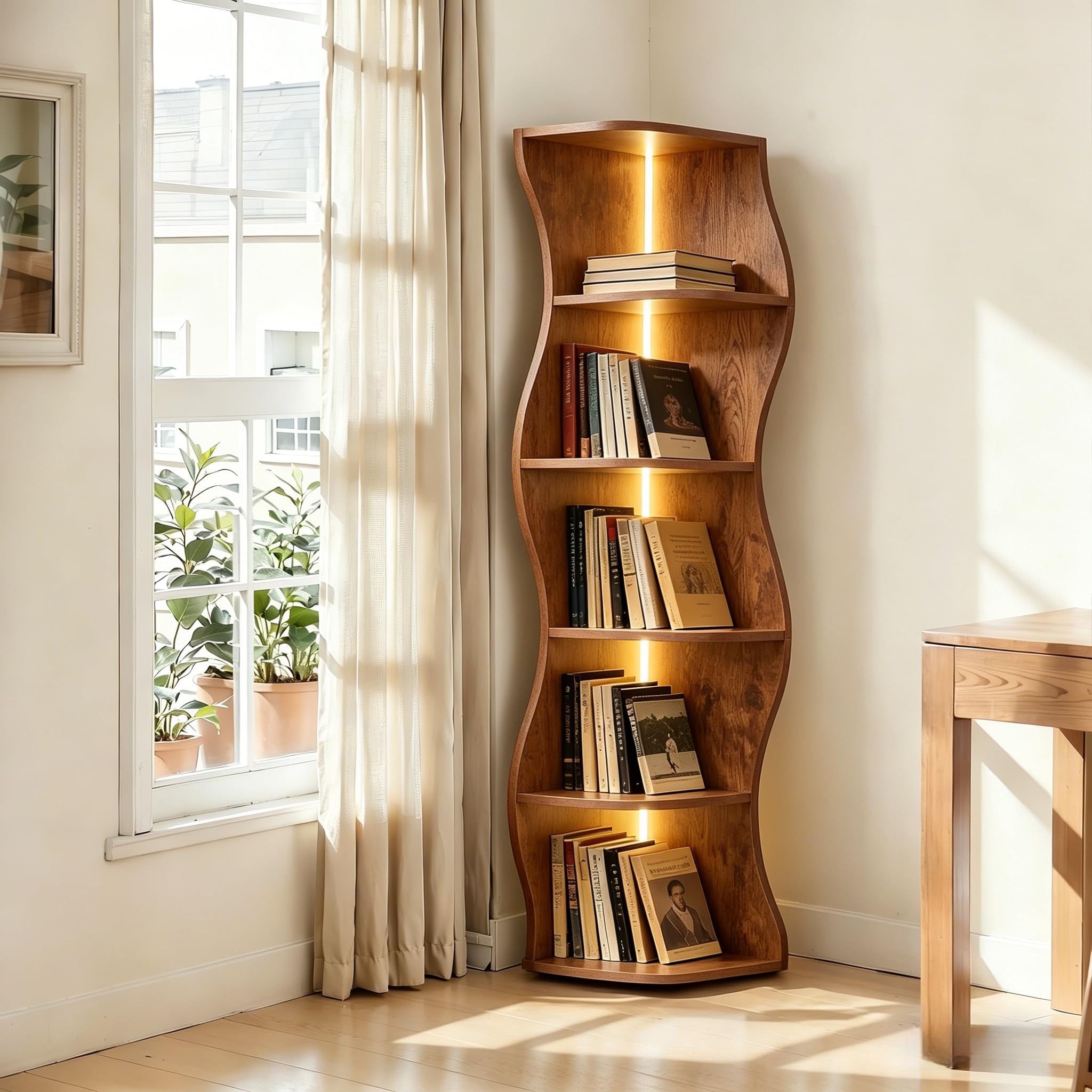 Amazon.com: VECELO Wavy Corner Shelf with LED Light, Decorative 6