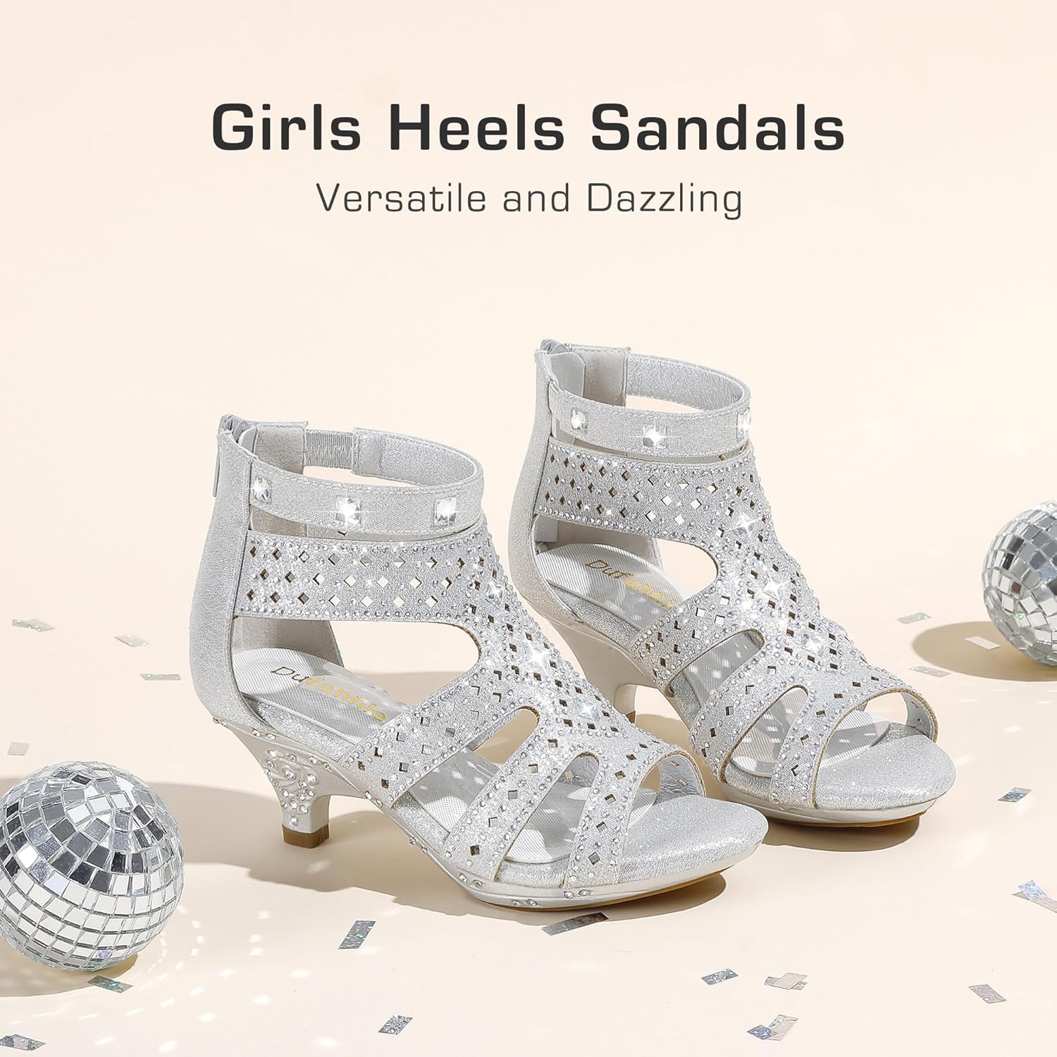 Dufannie Toddler Little Big Kid High Heels Flower Girls Party Dress Shoes Glitter Pump Sandals - Image 7