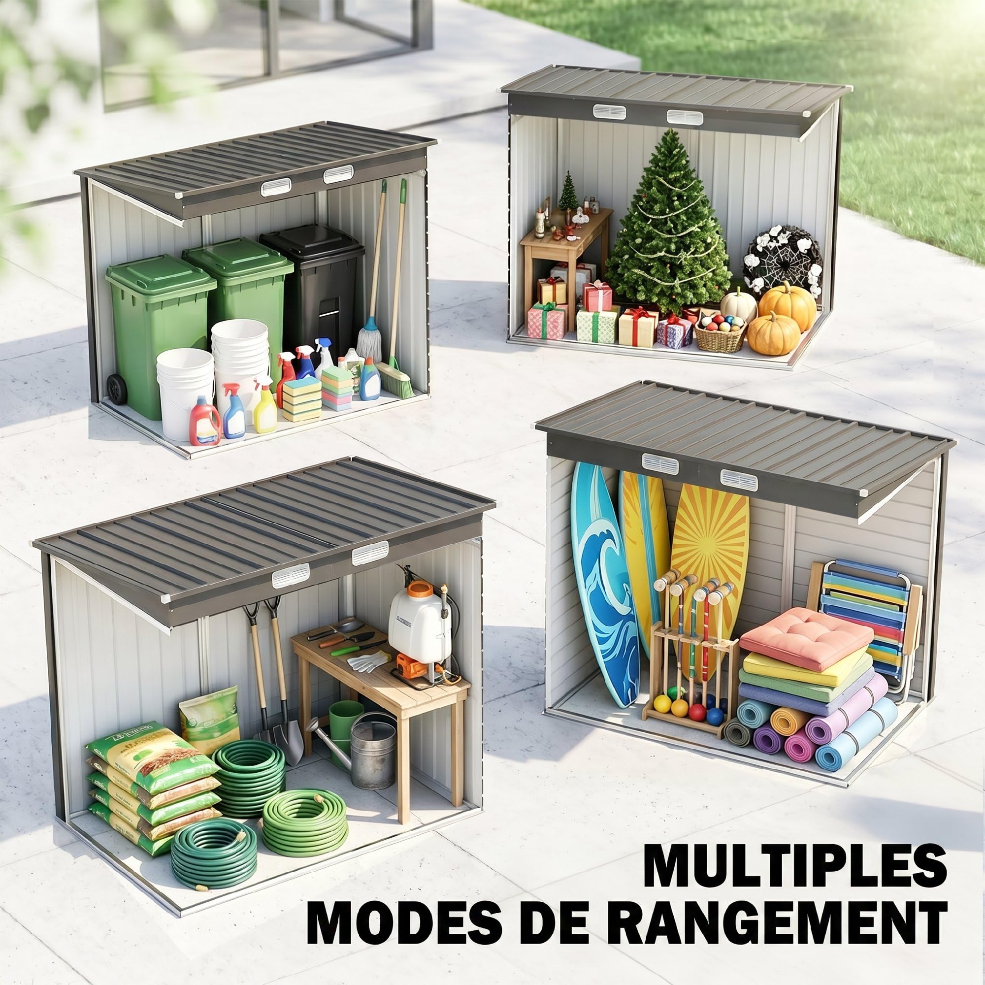 Outsunny Abri de Jardin en métal 2,5 m² Facile à Monter, cabane de Jardin 191x130x183cm Structure en Acier galvanisé améliorée, cabanon Rangement Outils Gants Portes verrouillables aérations, Gris