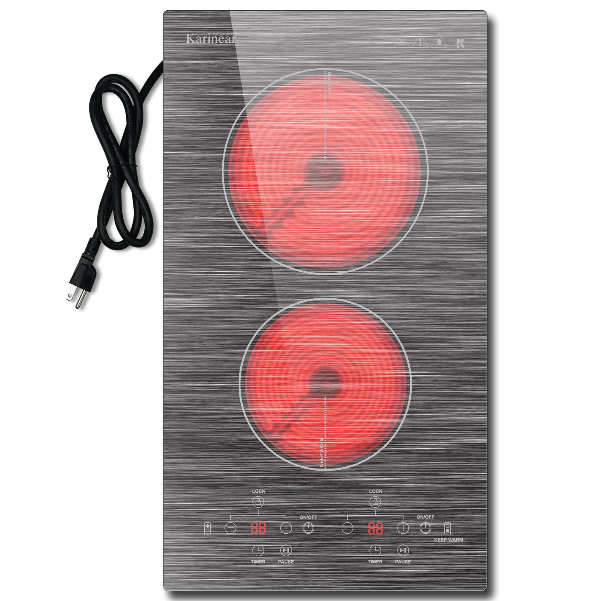 Karinear 2 Burner Electric Cooktop 110V 12 Inch Countertop & Built-in Ceramic Glass Surface - main product image