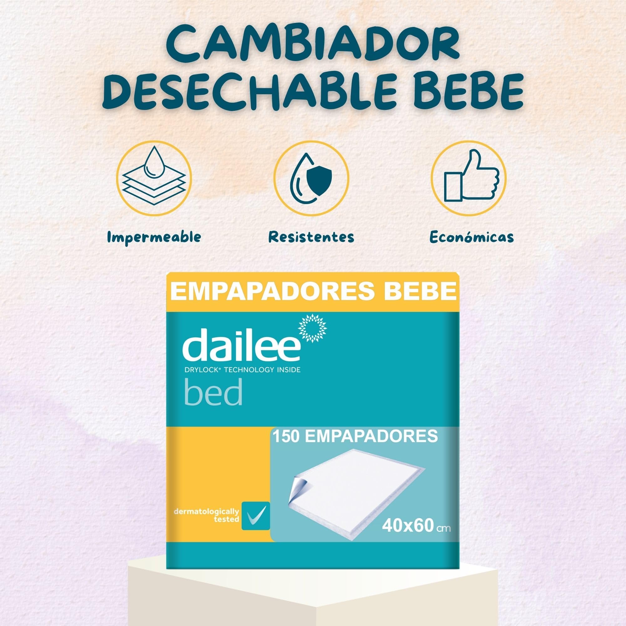 Dailee Bed 40x60 - 150x Empapadores Bebe - Cambiador Desechable para Bebé - 6 Paquetes de 25 Sabanindas - Protector Cambiadores 60x40