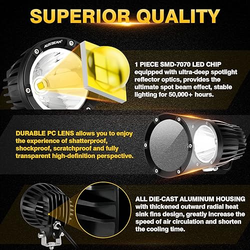 Miniatura 9 de Auxbeam Cápsulas LED redondas de 4 pulgadas y 72 W con cubiertas de luz negra, barra de luz de punto para todo terreno, luces antiniebla, luces