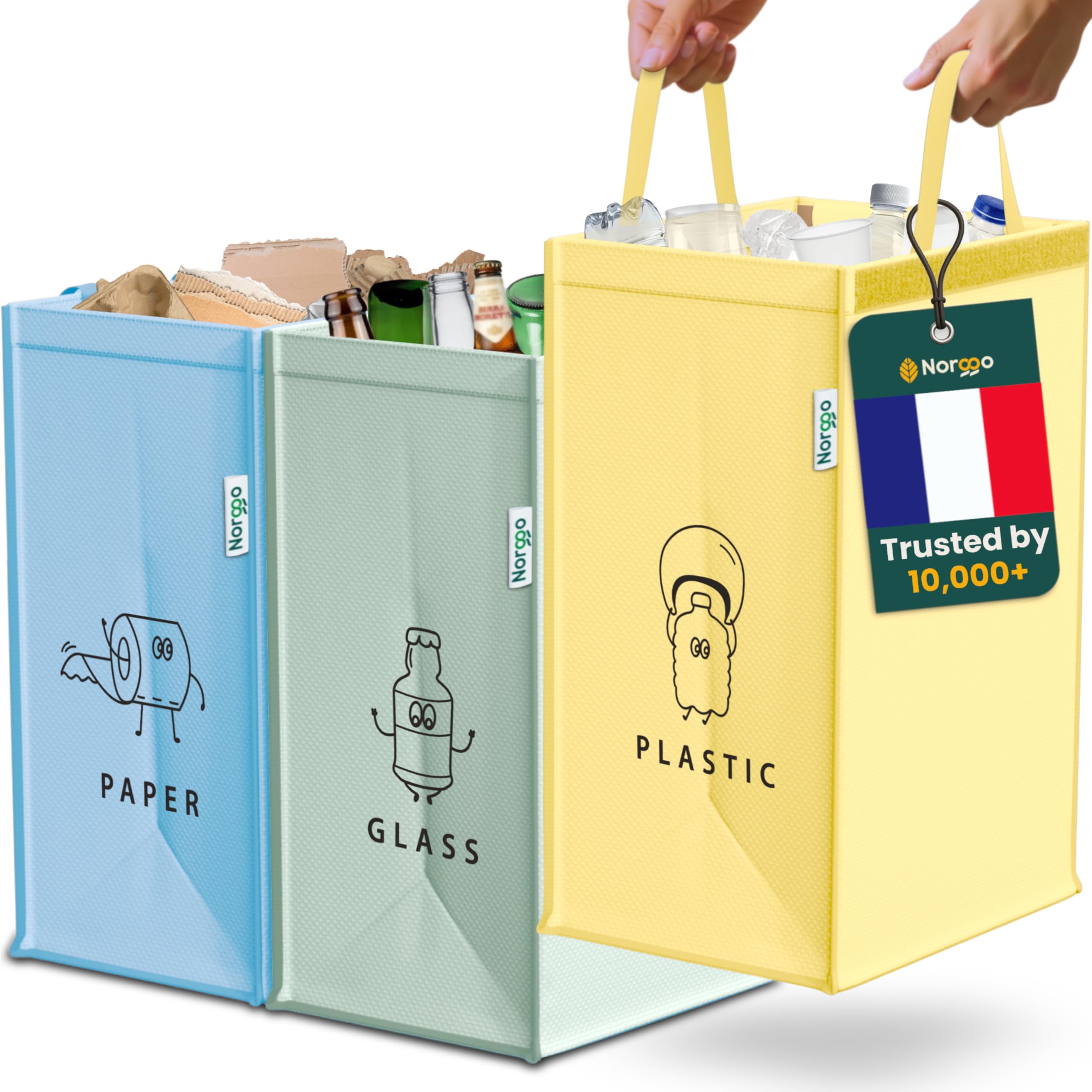Sac Tri Sélectif 3 Bacs - 50x30x30cm - Poubelle Recyclage Maison - KAOHONG