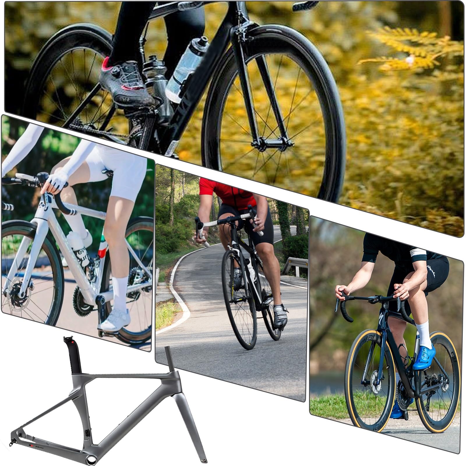 700C Carbon-Rennrad-Rahmenset, 43.5cm / 46cm / 48cm / 50cm / 52cm / 54CM / 56CM Brechender Wind Rennrahmen Steckachsenrahmen 12 × 100 Mm 12 × 142 Mm Scheibenbremsrahmen Interne Führung(Black,43.5cm) Sport & Freizeit
