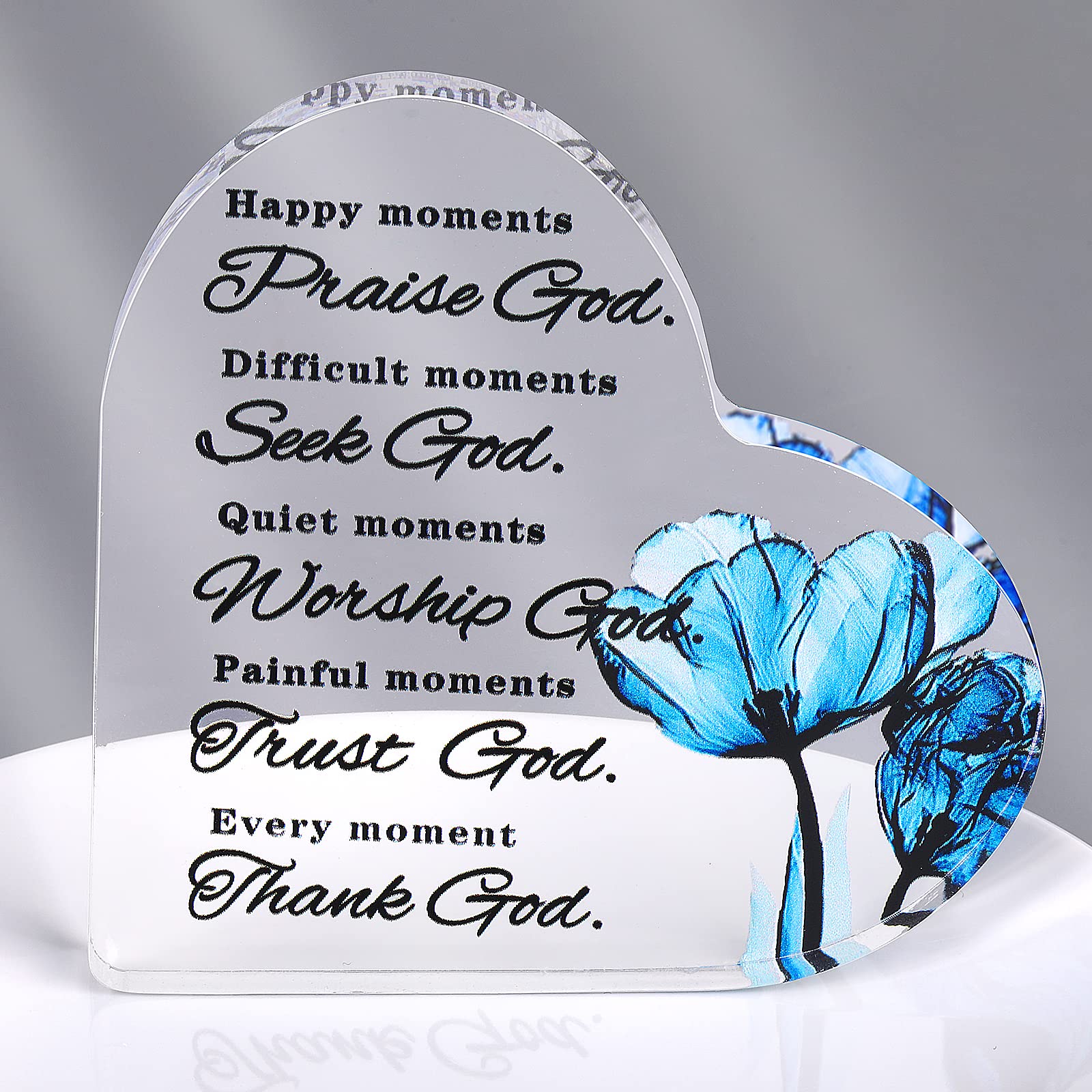 Grevosea Christian Gifts for Women Prayers Religious Gifts Spiritual Gifts Acrylic Heart Ornament Table Centerpieces Inspirational Gifts for Home Room Office Table Decor