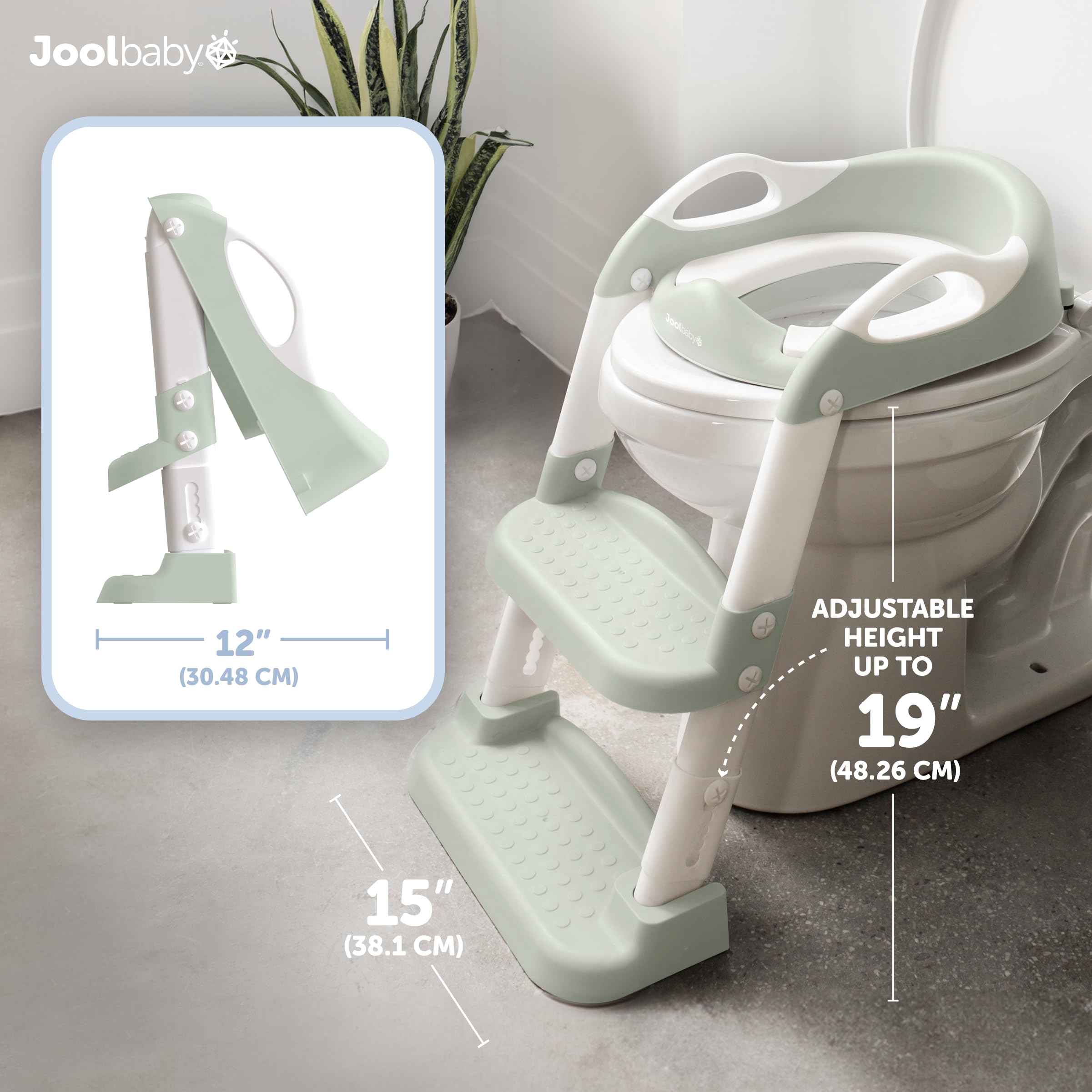 Jool Baby Töpfchentrainingssitz mit 2 Stufen Leiter für Kleinkinder - Spritzschutz, höhenverstellbar (Salbei)