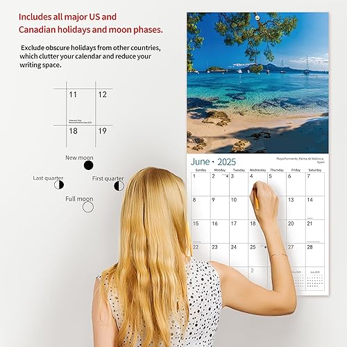 Miniatura 4 de Calendario de pared 2024 2025, julio de 2024 a diciembre de 2025, calendario de pared de playas, 12 x 24 pulgadas abierto, página completa, papel