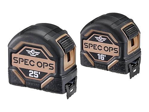 Spec Ops Tools - Juego de herramientas de cinta métrica de 16 pies y 25 pies, hoja de doble cara de 1 14 pulgadas, funda compuesta de grado militar,