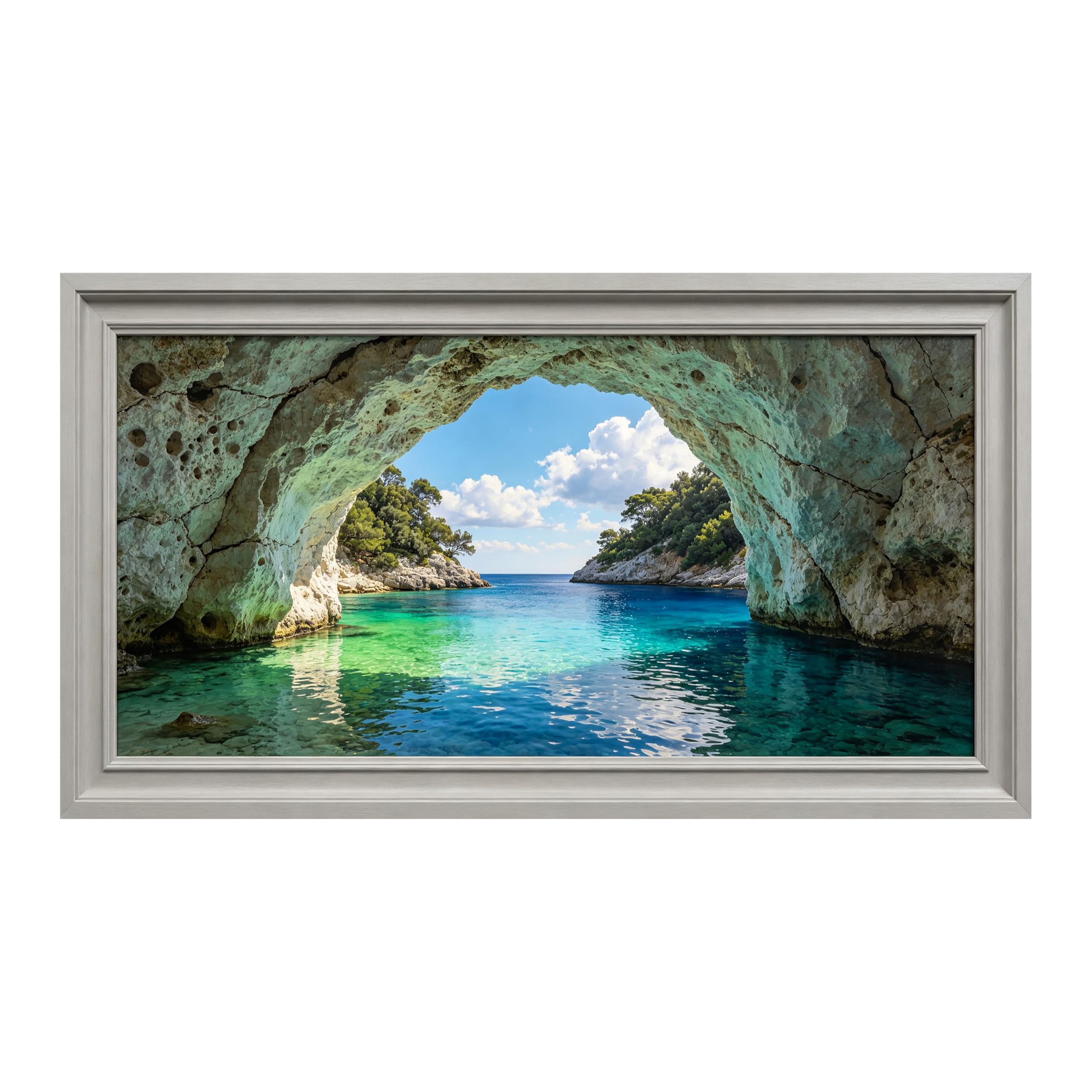 Yzpallescene Art260711149 3D Framed Wall Art Coastal Sea Cave Seascape Mediterranean Tropical Panoramic Large Size Selfadhesive Removable Wall Decor Prints Artwork For Living Room Bedroom Office