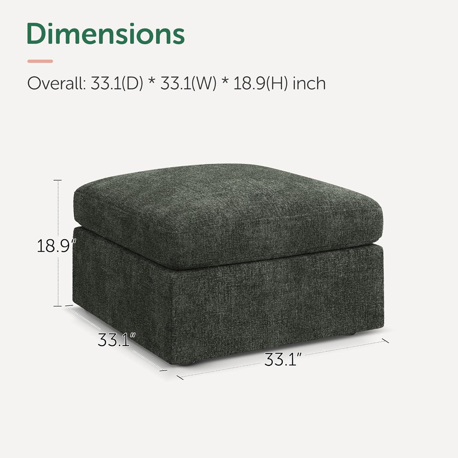 HONBAY Ottoman Module for Modular Sectional Sofa, Storage Ottoman Square Ottoman Bench for Living Room, Green