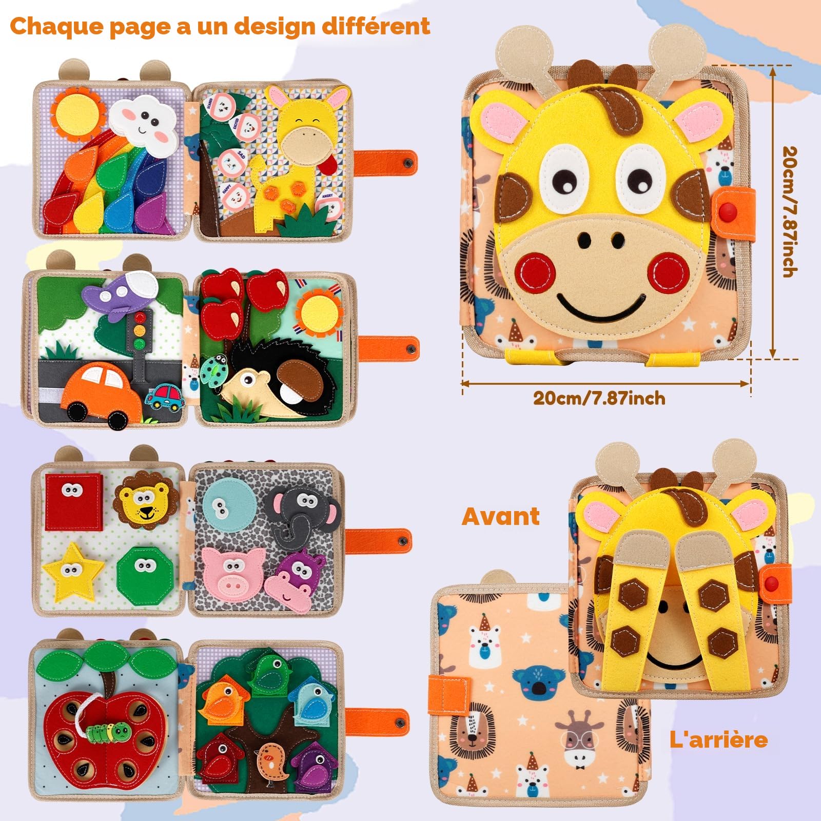 Planche d'activité Montessori en feutre souple - Jouet sensoriel pour bébé Activités dès 1 an