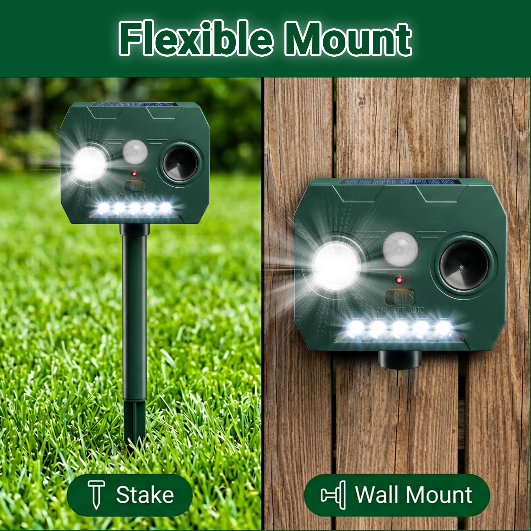 Répulsif solaire pour animaux avec lumière clignotante pour chien, cerf, répulsif efficace contre les mouffettes pour l'extérieur, le jardin, la pelouse (1, olive)