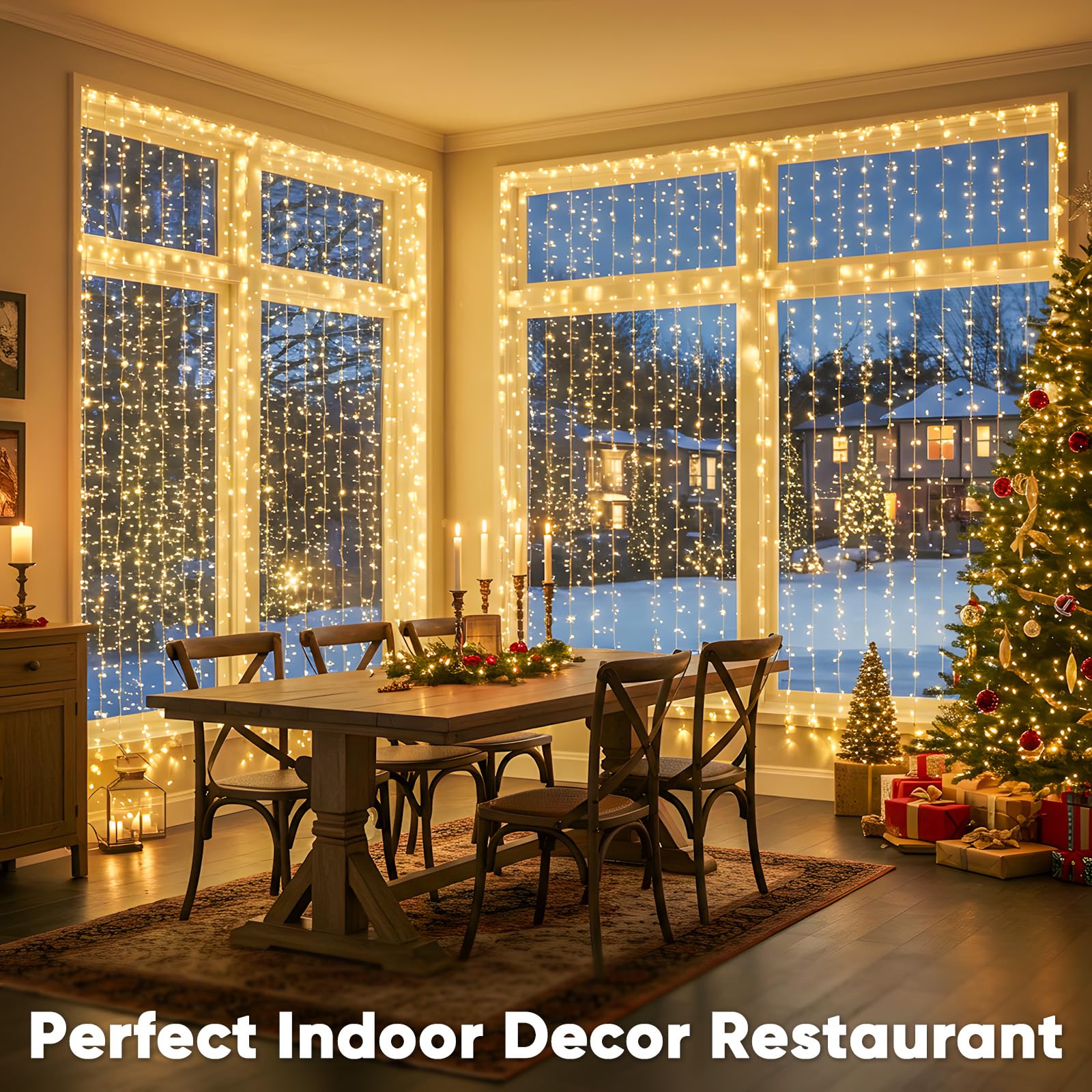 suddus Rideaux lumineux de Noël à 600 DEL pour extérieur, 3 x 6 m, à brancher avec télécommande, lampes murales pour Noël, dortoir, mur, fenêtre, mariage, fête, décoration d'anniversaire, blanc chaud