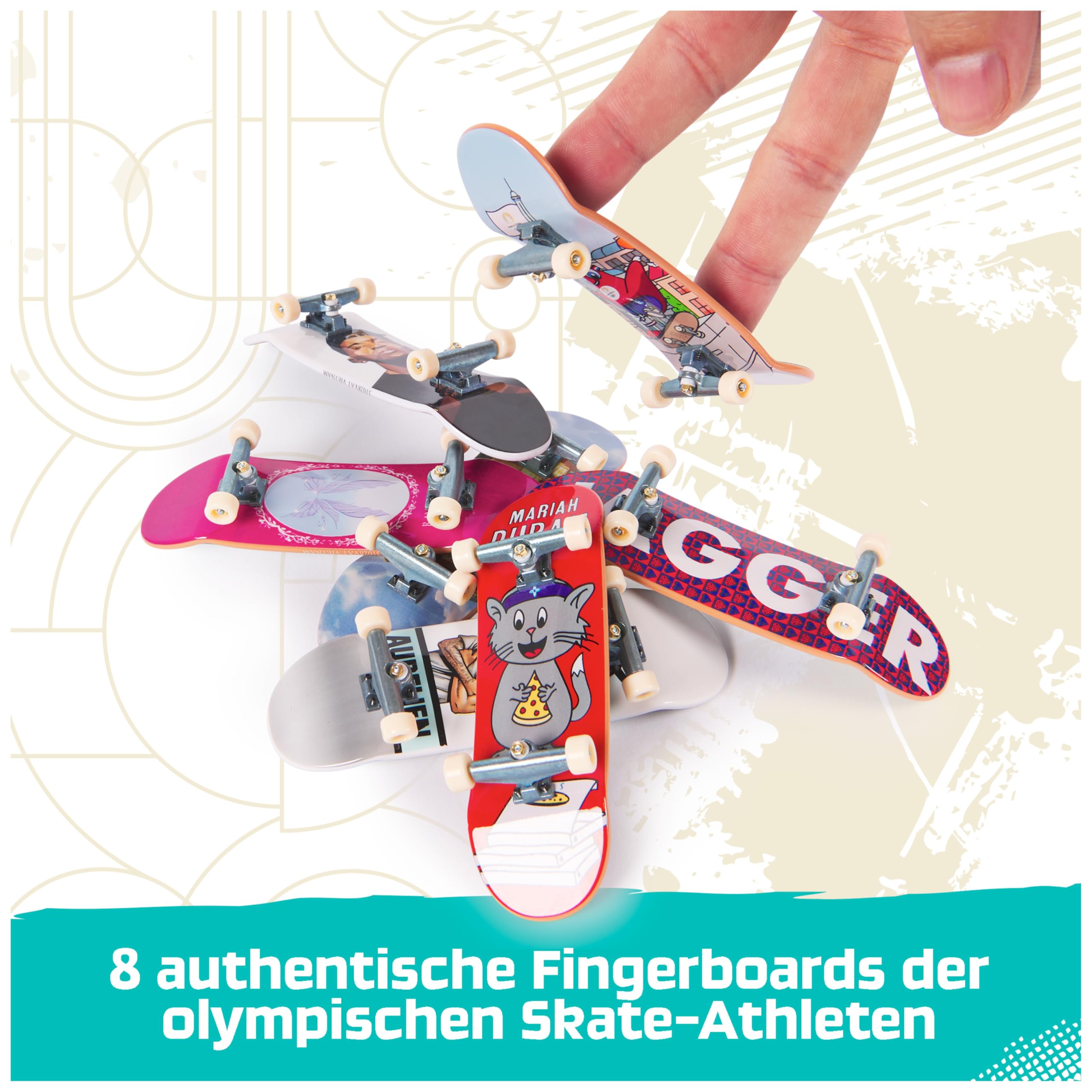 Tech Deck Competition Legends 8-Pack, Set mit 8 authentischen Fingerboards der olympischen Skate-Athleten in Paris 2024, 8 individuelle Board-Halter, 8 Athleten-Karten, ab 6 Jahren