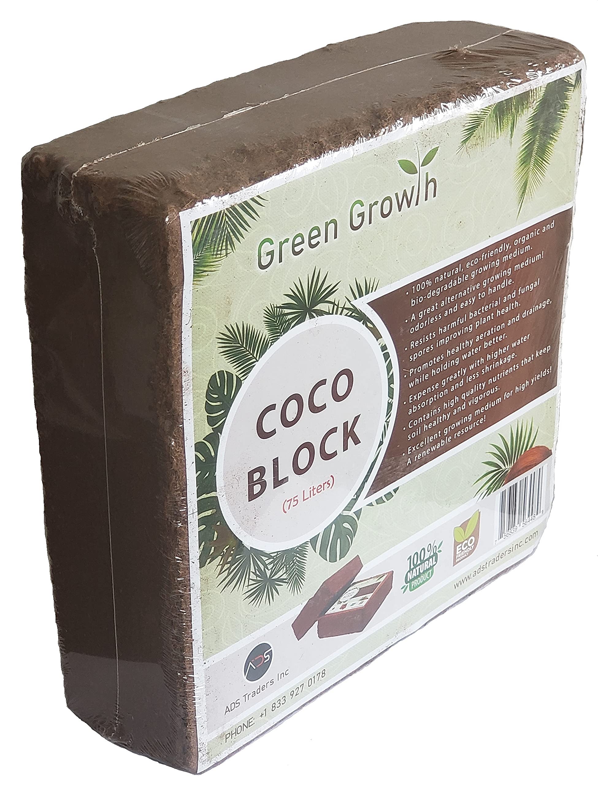 Adstraders Green Growth Coco Block - 75L, 5Kg Coco Coir Growing